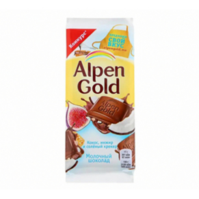 Шоколад «Alpen Gold» кокос, инжир и соленый крекер, 85г