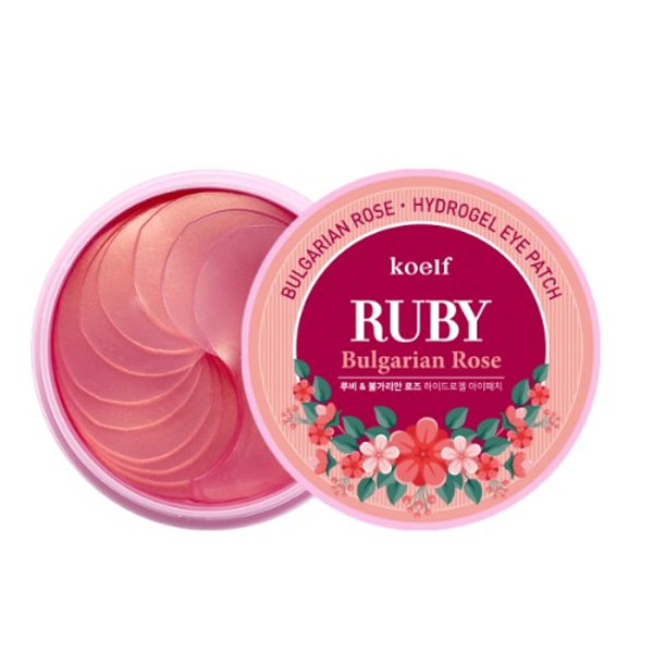 Гидро-гелевые патчи для век с рубиновой пудрой и розовым маслом «KOELF» Ruby & Bulgarian Rose, 60 шт.