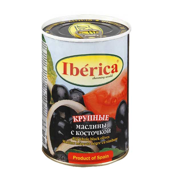 Маслины «Iberica» черные с косточкой, 420г