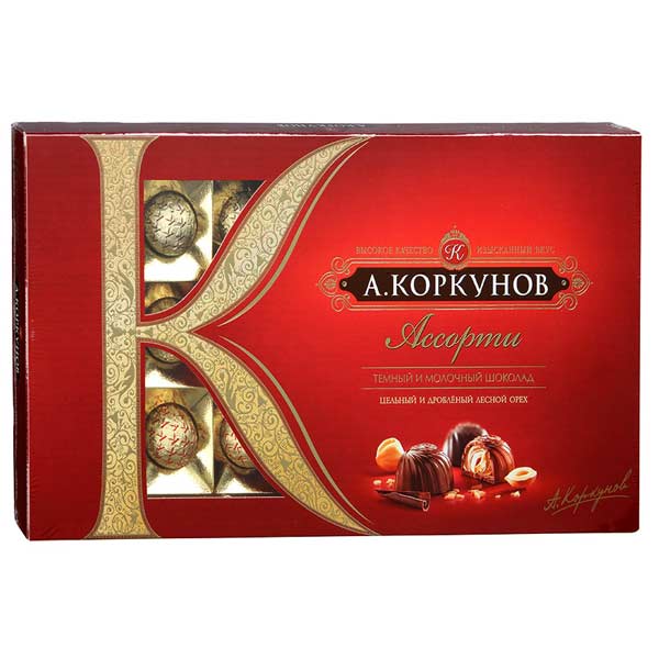 Набор конфет А.«Коркунов» Ассорти темный и молочный шоколад, 190г