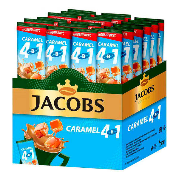 Напиток кофейный «Jacobs», 4 в, 1 Карамель, 24пак.