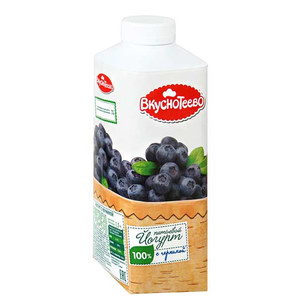 Йогурт Вкуснотеево питьевой с черникой, 1.5%, 750г